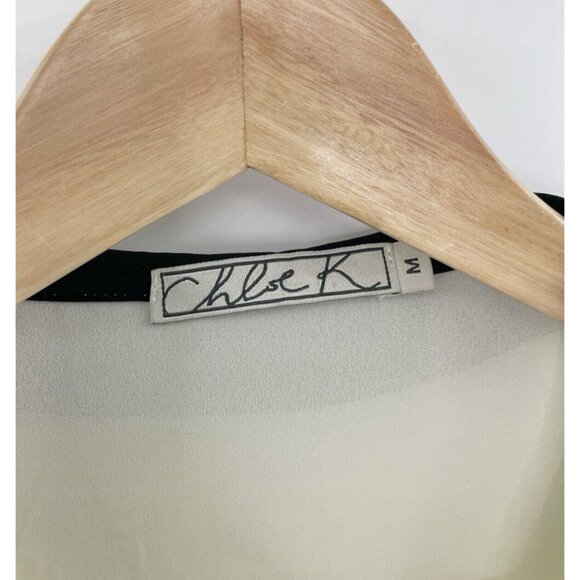 Chloe K Women’s Ivory Sheet Black‎ Collared Blouse Size M Preppy Gothic Feminine - Picture 4 of 10